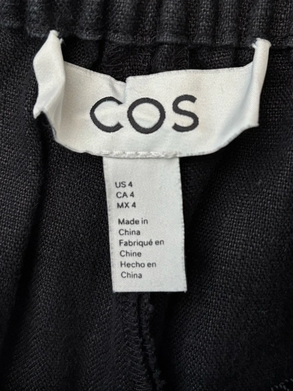 COS Black Linen Wide Leg Pull-On Pants Size 4 Minimalist